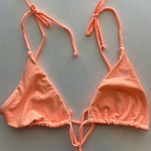 BoutineLA peach three tie bikini top